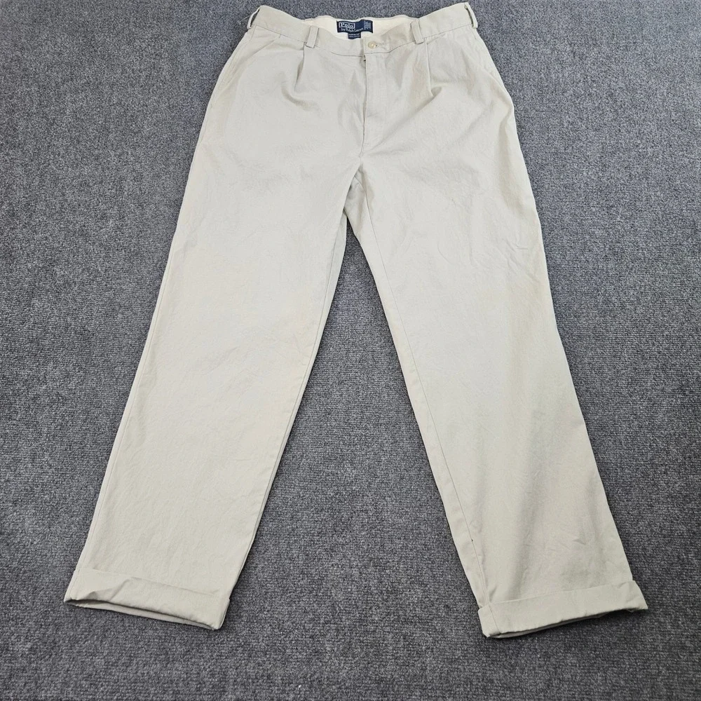 Polo Ralph Lauren Hammond Pants‎ Mens 36x30 Khaki Tan Pleated Grunge Prep